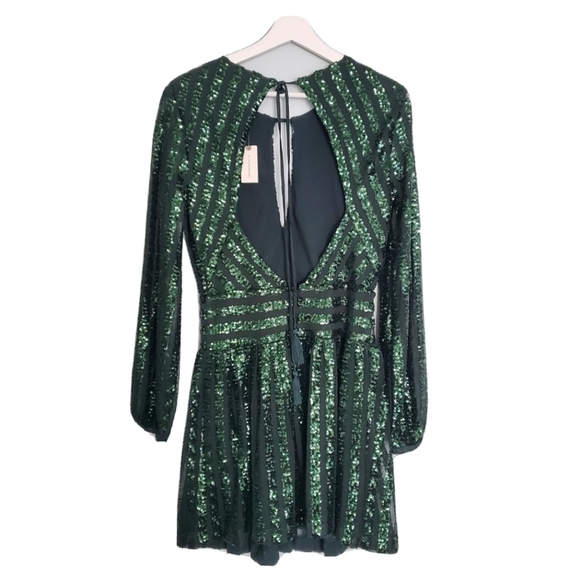 NEW ANTHROPOLOGIE SEQUINED OPEN-BACK MINI GREEN DRESS - Picture 5 of 7